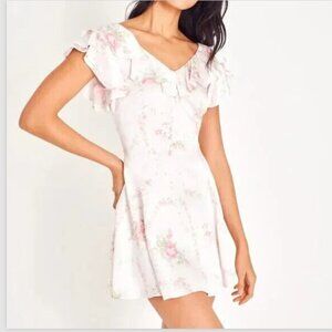 LoveShackFancy NWT Frankie Pink Floral Silk Mini Dress Size 0